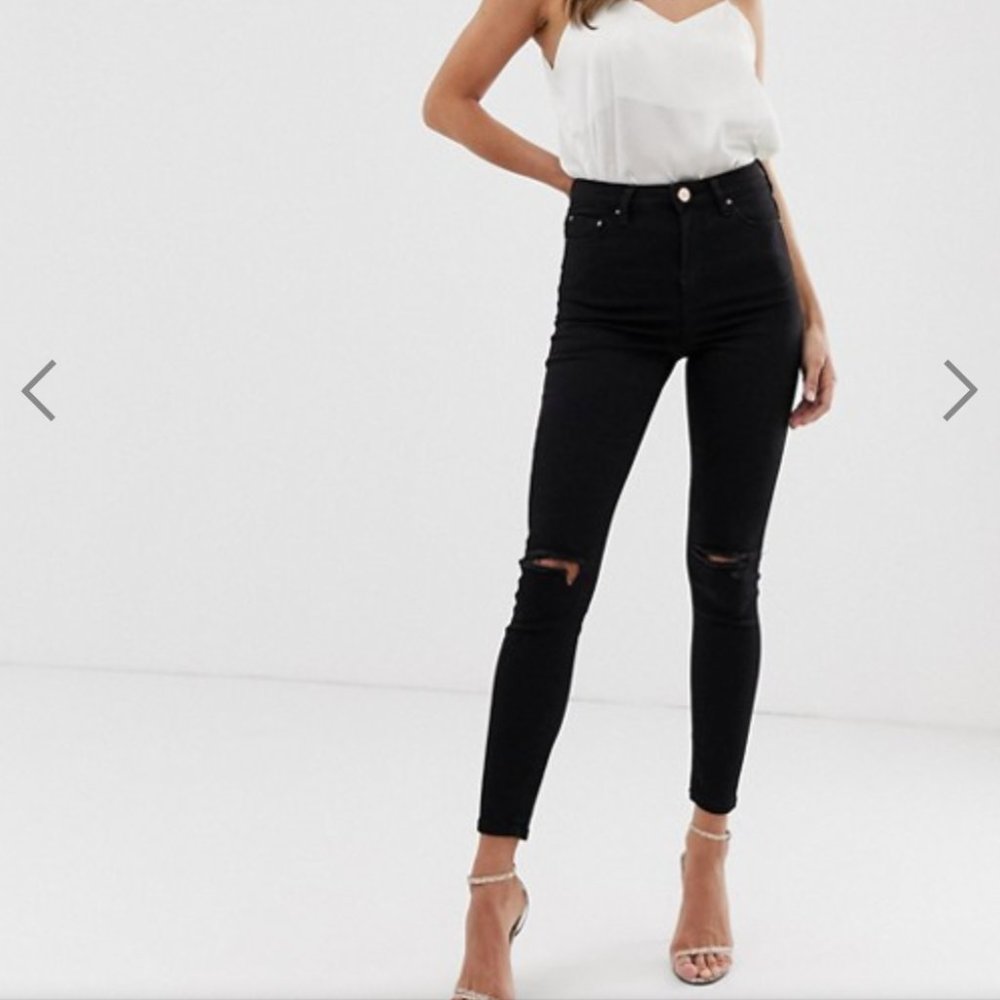 ASOS High Rise Ripped Knee Ridley Skinny Jeans